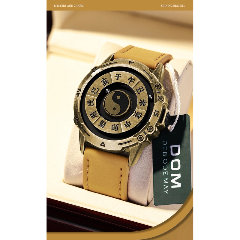 Vintage Copper Buddhist-Style Watch for Men and Women, Twelve Hour Zodiac Eight Trigrams Chinese Style Sports Tai Chi Magnetic Zodiac Watch