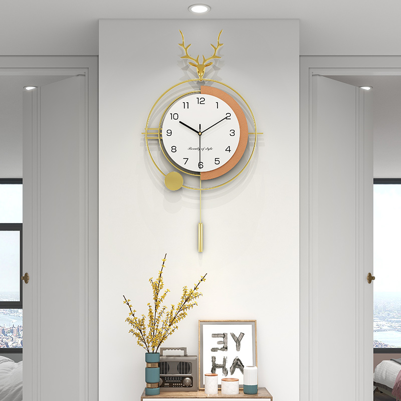 Deer head hanging clock living room clocks 2023 new creative atmospheres minimalist home decoration free of punch hanging wall clock-Taobao