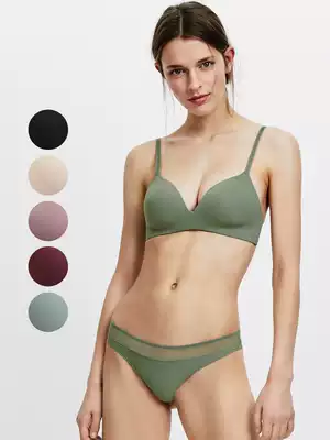 o home without steel ring underwear women gathered summer thin one piece of traceless solid color big chest small sexy underwear set