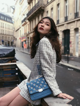 Denim stitching suit Raw edge small fragrance lapel single-breasted button small all-match casual tweed jacket shorts