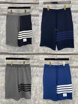 TB shorts five-point pants cotton waffle four-bar straight thin section new loose knitted trendy mens and womens yarn-dyed four-bar