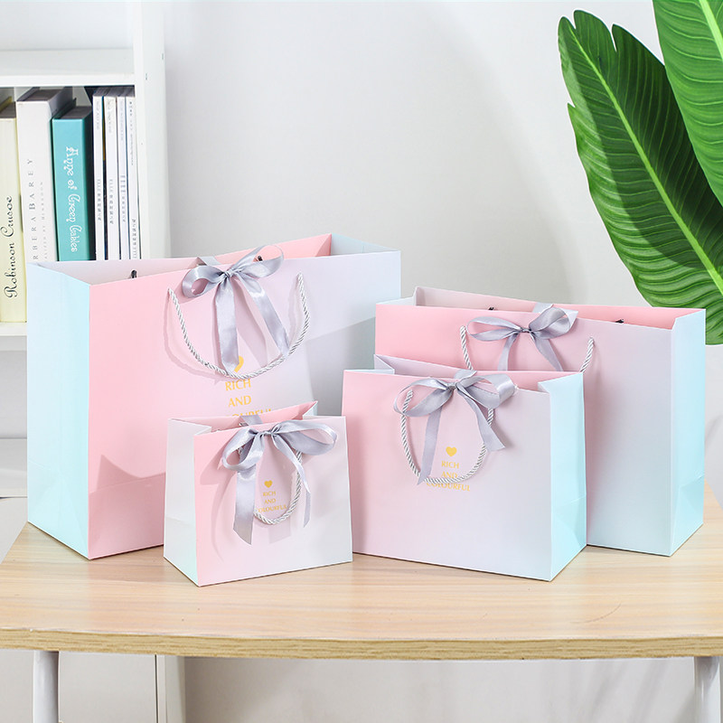 New Pinkins Wind Packing Gradient Gift Bag Clothing Shop Hand Bag Paper Bag Custom Logo Gift Bag-Taobao