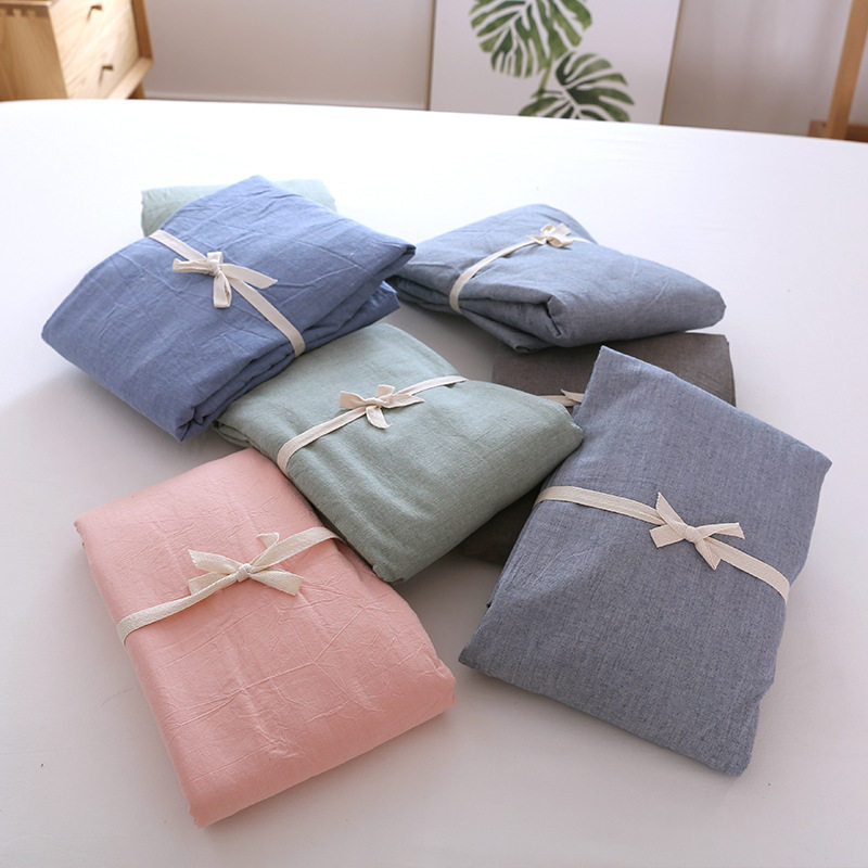 No-print washed cotton linen bed Ogasawara single piece of good pure color mattress bed bag 1 8m full cotton mat dreambed cover