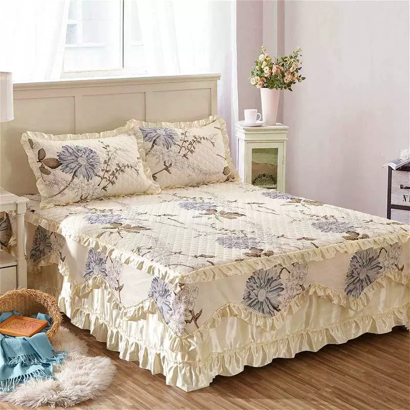 Bộ khăn trải giường bằng vải cotton tinh khiết kiểu một mảnh khăn trải giường ga trải giường một mảnh khăn trải giường bốn mảnh khăn trải giường 1,5m 1,8m 2m giường cq - Váy Petti