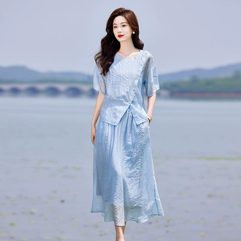 Summer set, skirt, shirt, oversize, lifting effect, 3 piece set