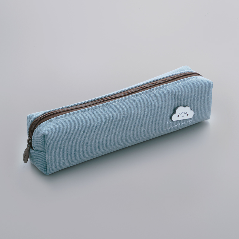 Square - Light Blue - [Free Metal Brooch * 1]solar system ins Pencil case pupil Simplicity girl canvas the republic of korea junior middle school Stationery pencil case 2020 new pattern popular