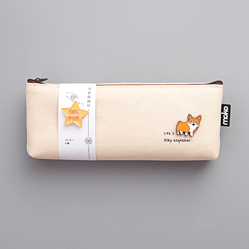 Off White & Free Metal Brooch * 2solar system ins Pencil case pupil Simplicity girl canvas the republic of korea junior middle school Stationery pencil case 2020 new pattern popular