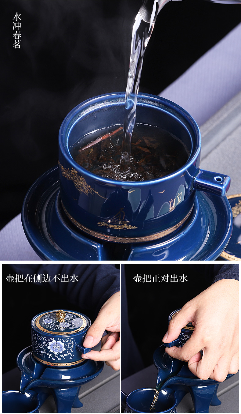 Stone mill lazy tea set semi automatic teapot tea to prevent hot creative household ceramics kung fu tea cups