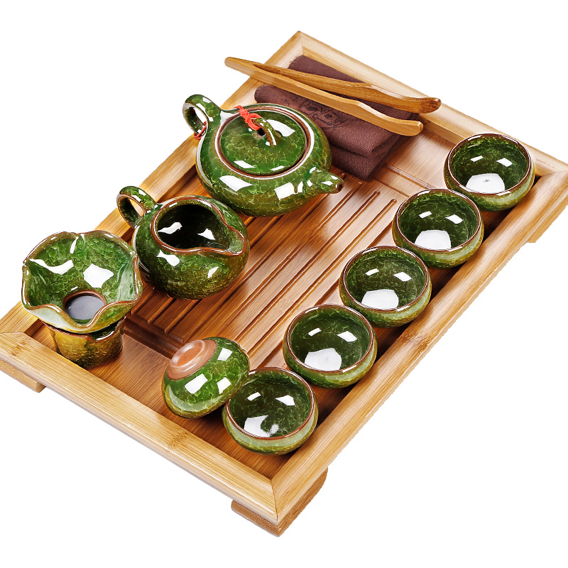 Simple small kung fu tea set home sitting room mini tea tray ceramic ice crack teapot tea taking office