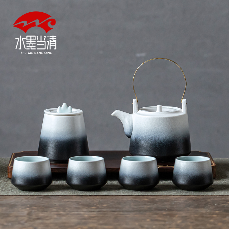 Japanese coarse pottery girder pot a pot of four cups of restoring ancient ways household kung fu tea set ceramic teapot teacup gift boxes