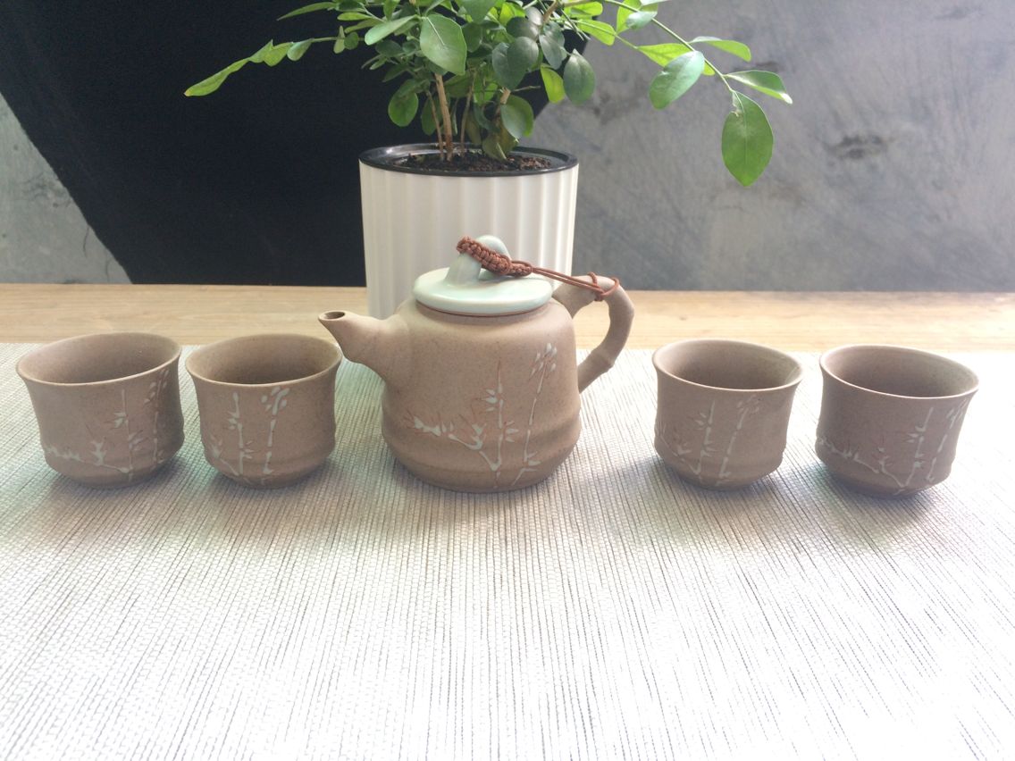 Purple sand tea set bamboo tea tray was water rectangle ceramic six cups small tea household contracted