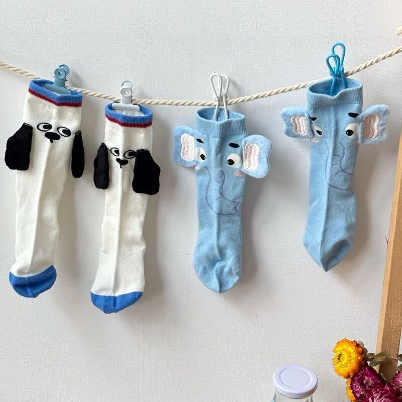 Men's and Women's 3D Cute Big Kids' Socks with Elephant and Dog Designs, Spring and Summer Niche Quirky Trendy Cartoon Long Tube Student Socks