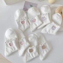 Cute rabbit fungus white socks womens mid-calf socks ins trendy cotton socks spring and summer style jk girls short socks