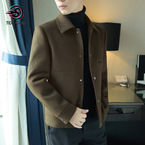 Cashmere jacket jacket mens casual Korean version flipped 2021 autumn winter new bifacial wool Son Coat Short