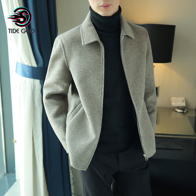 Men's Double Sided Cashmere Coat Short Autumn and Winter Lapel Woolen Jacket Casual New Tops Woolen Coat