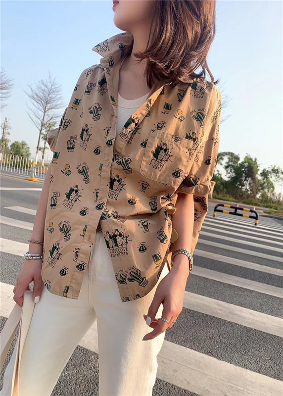 Gy Spring and Summer New Style Cactus Lapel Versatile Casual Shirt 8123415
