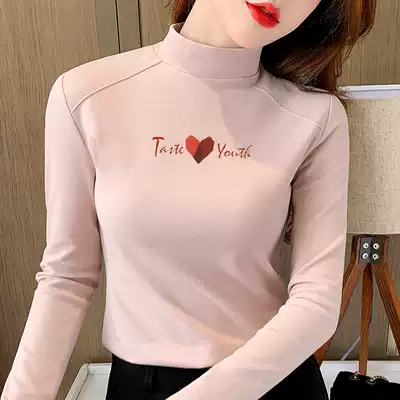 Base shirt women's autumn and winter take the velvet half high collar foreign style T-shirt Women 2020 new Black Spring and Autumn Joker top