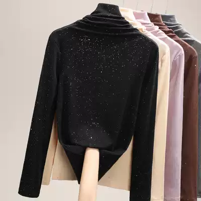 High collar base shirt Women in autumn and winter with black 2020 new sequins long sleeve T-shirt spring and autumn wild style top