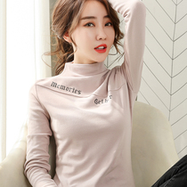 Semi-high-neck bottoming shirt womens autumn and winter 2020 new spring and autumn all-match long-sleeved t-shirt black western-style top