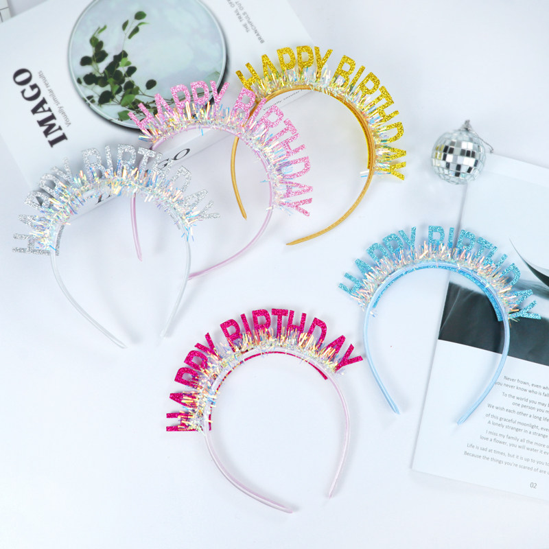 Happy Birthday Crystal HeadjewelQueen Pearl Crown Party Hat Net Red Hat Card Cake Decoration Couple