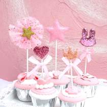 Korean hipster love crown dessert table decoration insert mesh lace fabric rabbit cake decoration flag