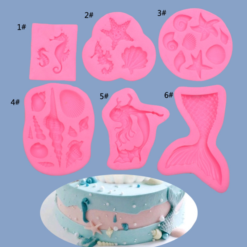 Fishtail Marine Cake Mold Pentagram Shell SeaStar Mermaid Capsized Chocolate Diy Silicone Tool
