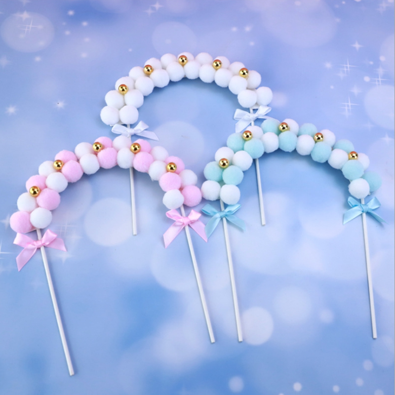 ins net red hairy ball arch cake decoration plug-in gold ball pink ball ball banner red flower ring birthday cards