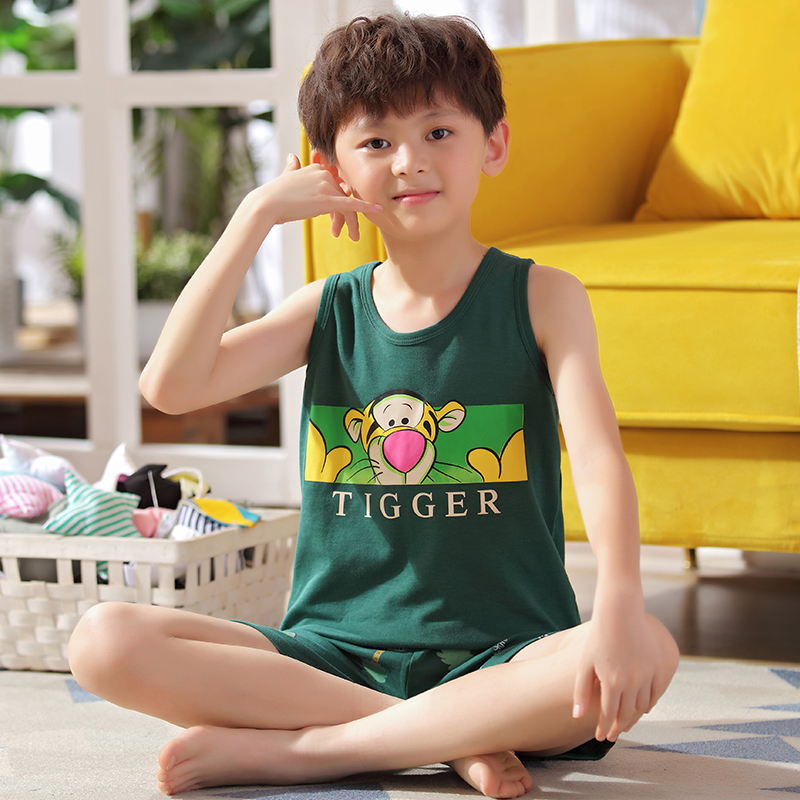 chàng trai Big pajamasummer vest bông tay mỏng mô hình vừa cậu bé lớn 12-15 tuổi set mùa hè childrens quần áo về nhà.