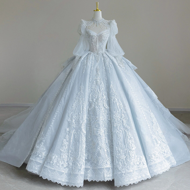 French blue wedding skirt 2024 new bride heavy workers luxury large trailer palace style main gauze French blue wedding skirt 2024 new bride heavy workers luxury large trailer palace style main gauze