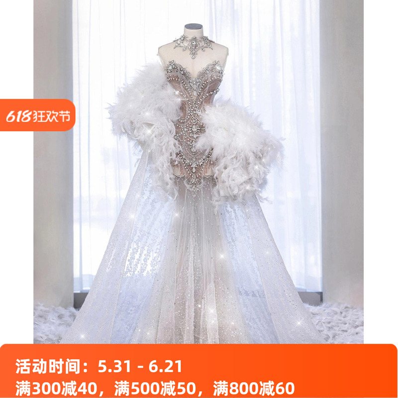 French Haute Couture Mermaid Strapless Wedding Dress for Brides, 2026 New Model, Luxurious and Heavily Embellished Engagement Party Gown for Women, Summer