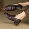 Metal buckle thick medium heel single shoes large size leather shoes 41-43
