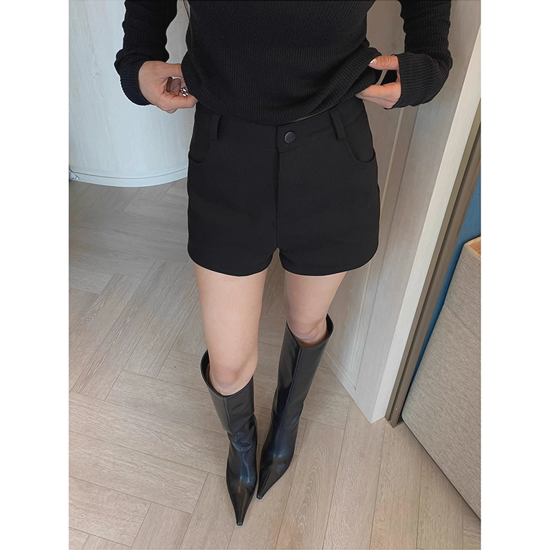 Chuyuqibi Shorts Basic Versatile Slimming Suit Shorts Spring and Summer Black High-Waisted Leggings for Outerwear