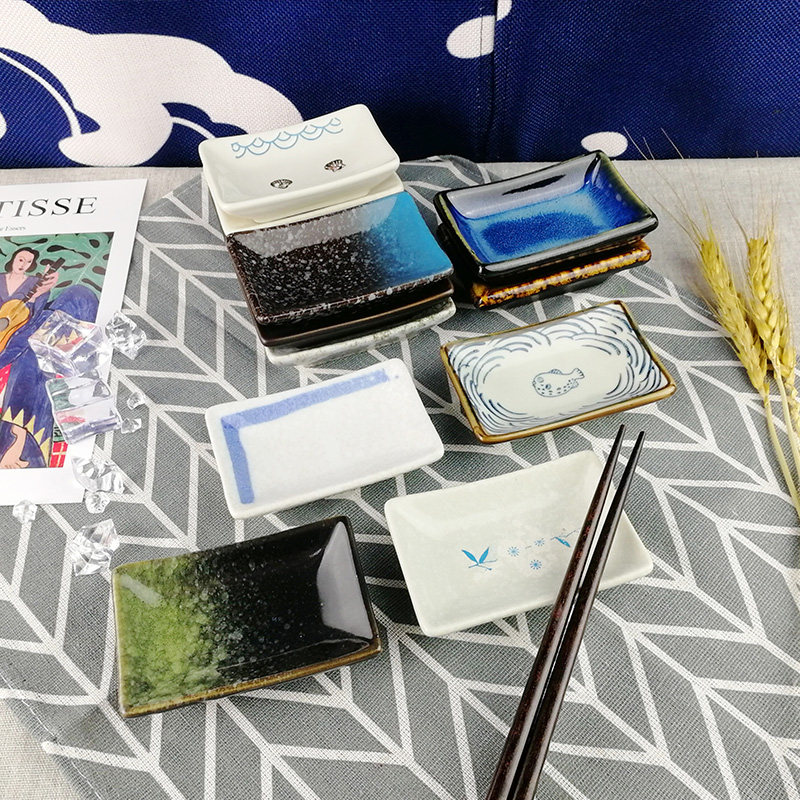 4 packs of ceramic sashimi soy sauce dish household rectangular small dish Japanese dining room mustard dish sauce seasoning dish