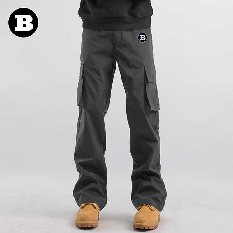 German Barbus Men's Dark Gray Cargo Pants Casual Straight Loose Workwear Pocket Men's Outdoor Hiking Pants