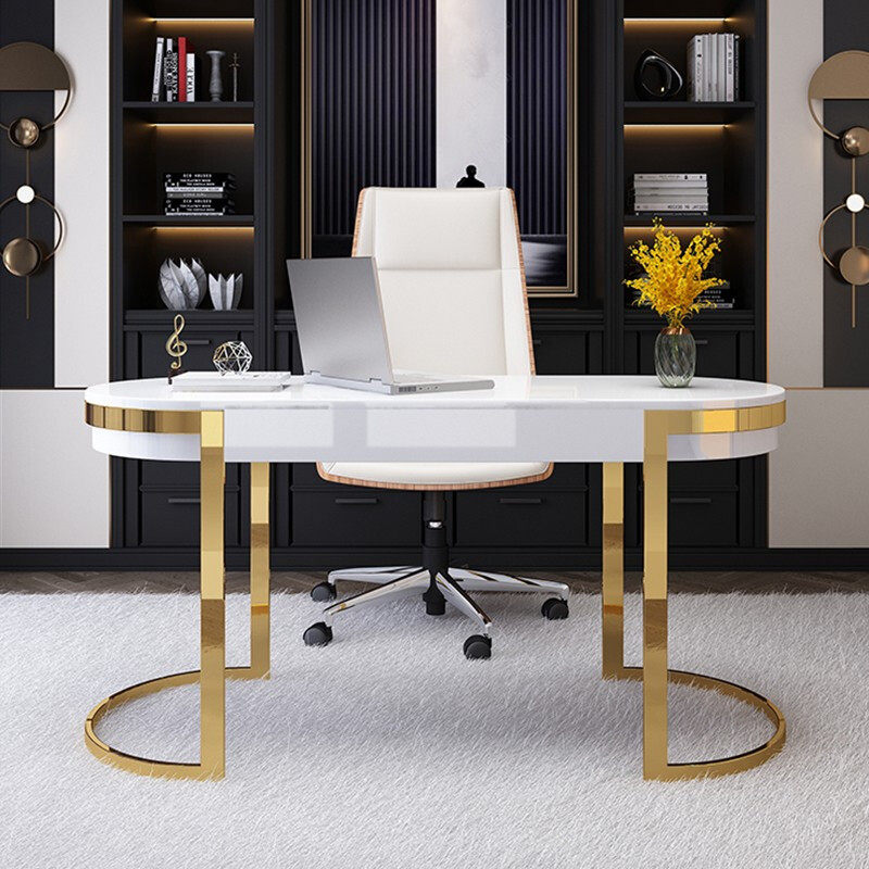 Light Extravagant Desk Harbor Style Postmodern Minimalist Medical Beauty Advice Desk Stainless Steel White Baking Lacquered Desk Desk