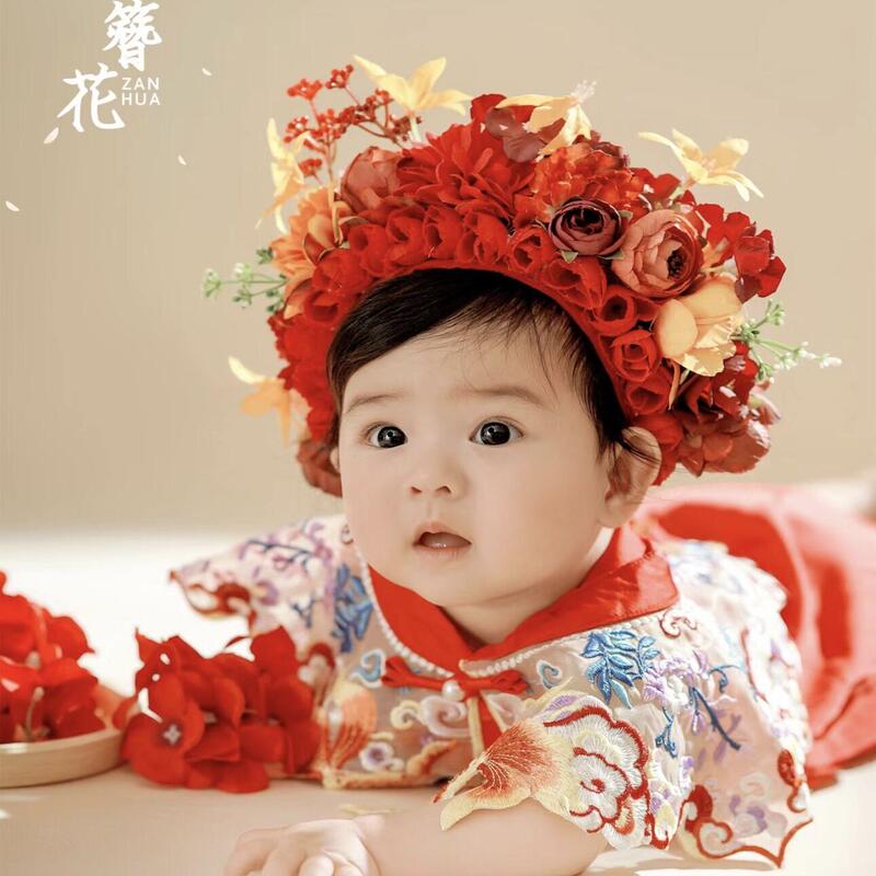 Red Traditional Chinese Style Baby Photo Props for 100-Day and One-Year-Old Photoshoots