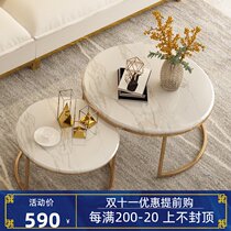 Nordic round marble coffee table stainless steel size combination telescopic light luxury simple small apartment Net red ins Wind