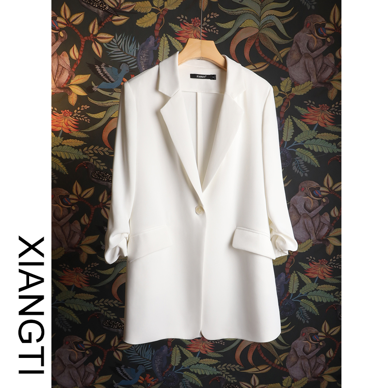 XT Little Western Suit Jacket Women Casual 100 Hitch Slim Summer Thin Summer Thin 2021 New blouses white 70% Sleevage