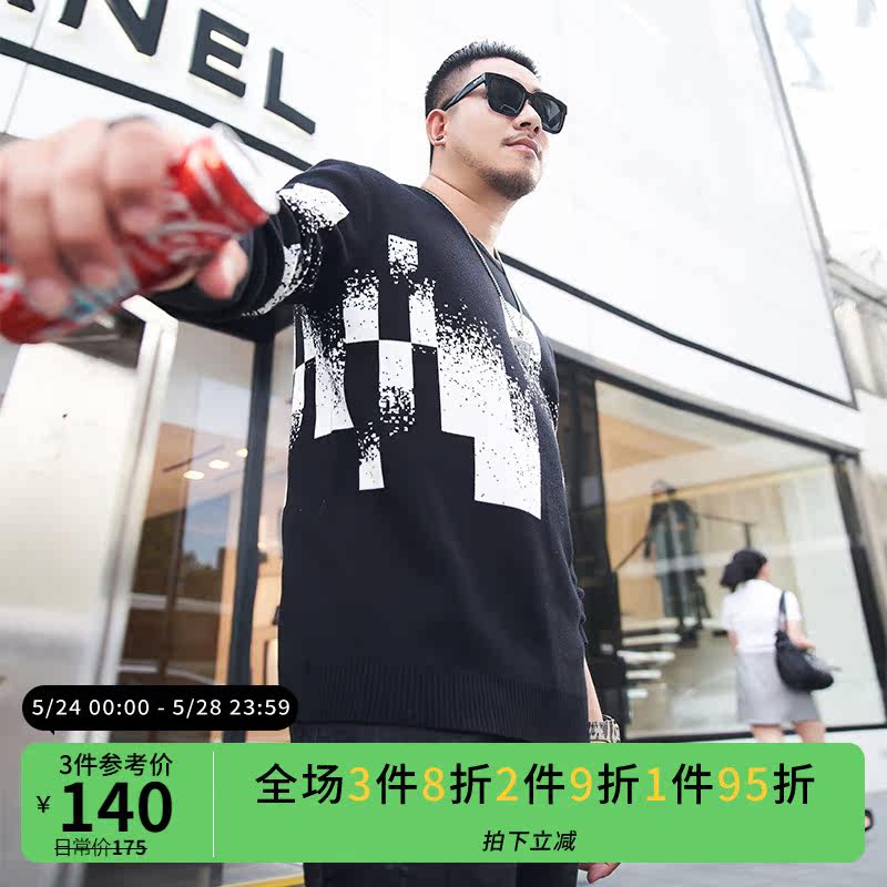 GxxH large yard men's fat fat sweater fat fat sweater plus large wire clothes loose round knitted knife