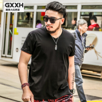 GxxH fattened mens short sleeve T-shirt loose solid color v collar fat man black half sleeve large T-shirt summer