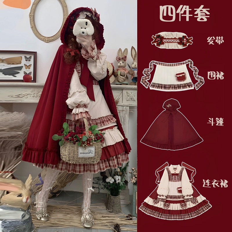 Lolita Berry Girl Lolita Dress Little Red Riding Hood Authentic Spring Autumn Winter Long Sleeve Christmas Wine Red