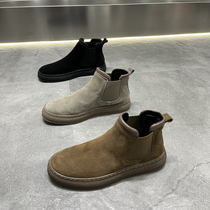 Mens shoes 2021 autumn and winter new leather plus velvet high-top shoes trendy soft sole slip-on Martin boots casual sneakers