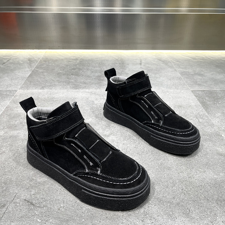 Cotton shoes men winter 2022 new leather soft soles high - tide shoes trend and thick soles increase magic steel shoes