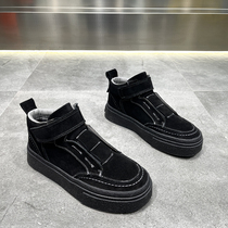 Cotton shoes mens winter 2022 new genuine leather soft-bottom high help shoes trend 100 lap thick bottom heightening shoes magic patch board shoes