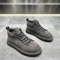 Martin boots male section 2022 new winter gush cotton shoes trendy retro genuine leather high help shoes 100 lap thick bottom short boots