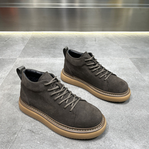 Martin boots mens 2022 new winter genuine leather cotton shoes trendy retro thick bottom heels 100 hitch mens boots