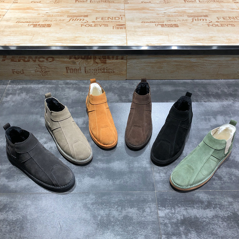 Winter new suede short boots plus velvet thick warm medium and high Martin men's boots all-match a pedal cotton shoes