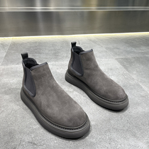 Mens shoes 2022 new autumn and winter models genuine leather plus suede thick bottom Martin boots trendy 100 hitch a foot pedal high help short boots