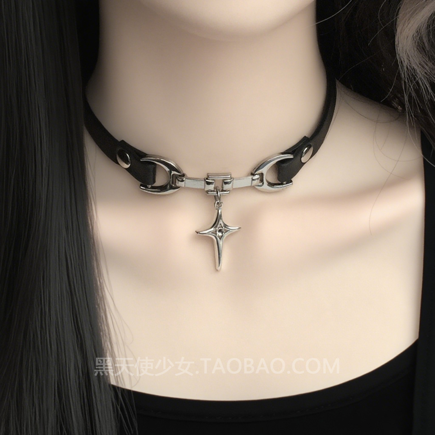 Yabi Sweet and Cool Niche Cross Star Choker Necklace Y2K Hot Girl Gothic Fine Leather Collar