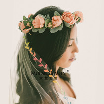 Mori hipster vintage single-layer colored leaves soft yarn bride Photo travel shoot wild veil